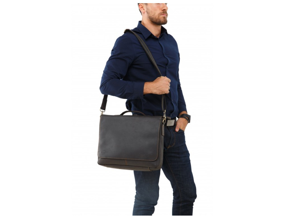 Чорний шкіряний портфель TIDING BAG 7108A-1 - Фотографія № 2