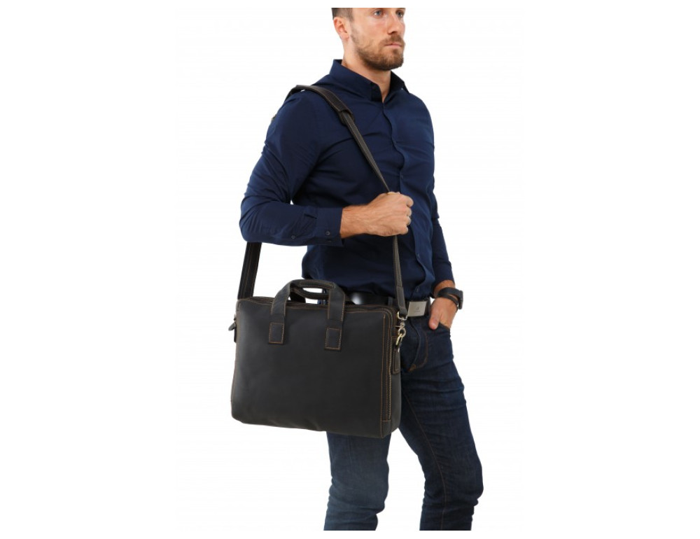 Чоловіча шкіряна сумка TIDING BAG 7167A темно-коричневий - Фотографія № 2