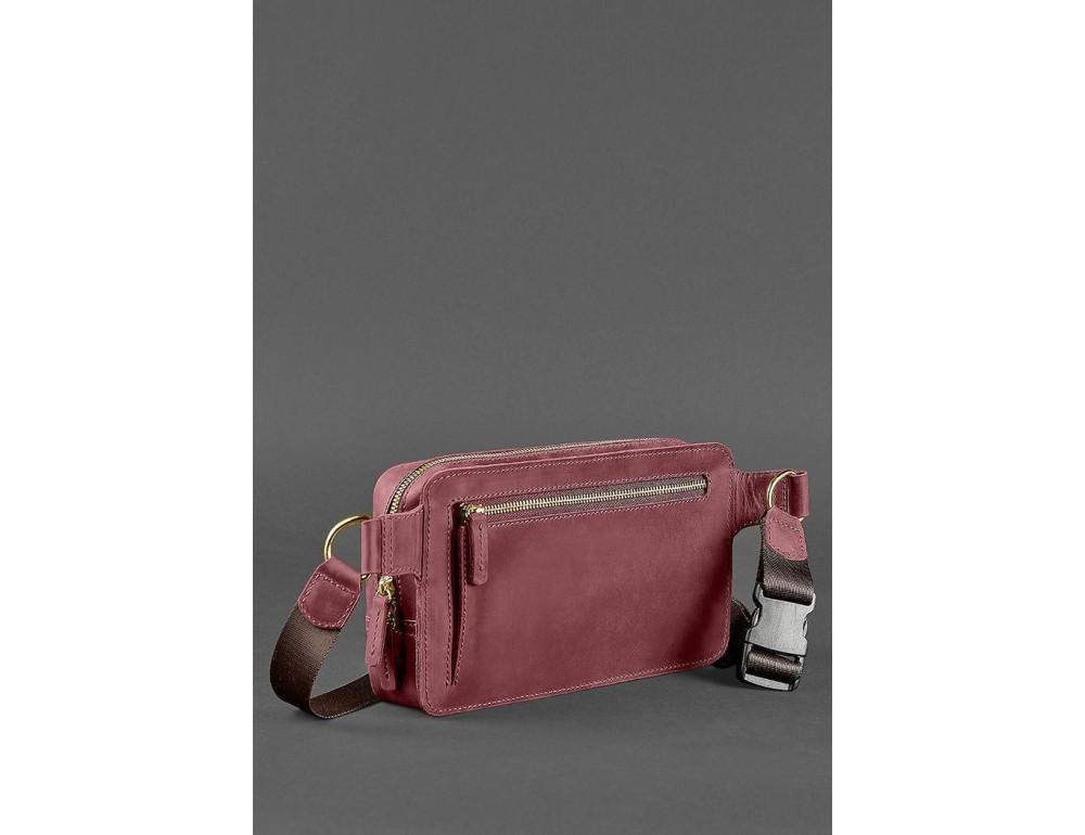 Бордова шкіряна сумка на пояс Blancnote BN-BAG-20-VIN-KR - Фотографія № 4