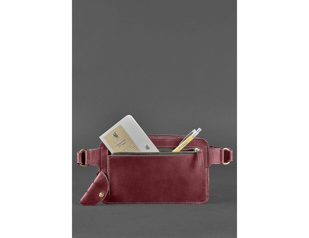 Бордова шкіряна сумка на пояс Blancnote BN-BAG-20-VIN-KR - Фотографія № 5