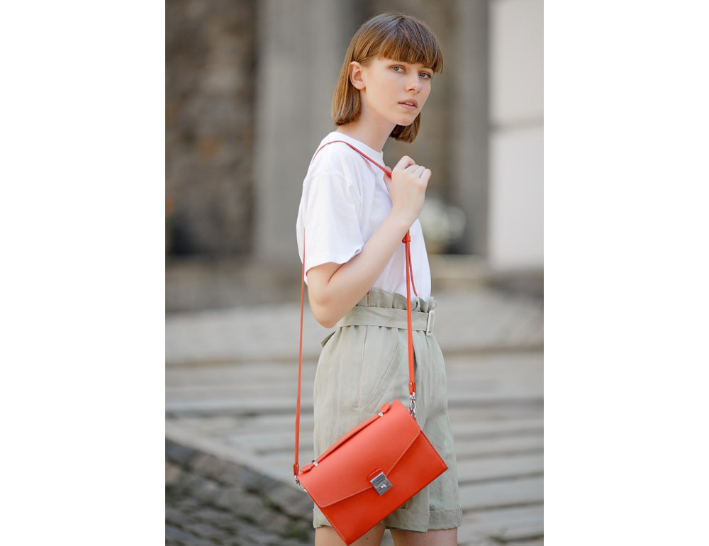 Коралова шкіряна сумка через плече Blanknote BN-BAG-35-LIVING-CORAL - Фотографія № 2