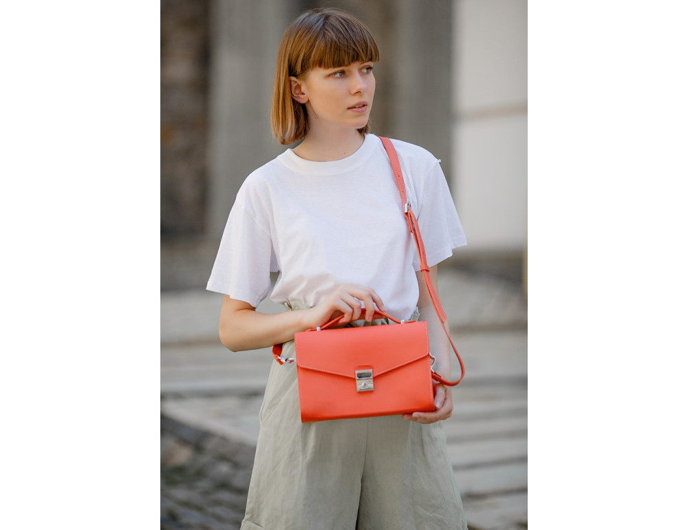 Коралова шкіряна сумка через плече Blanknote BN-BAG-35-LIVING-CORAL - Фотографія № 5