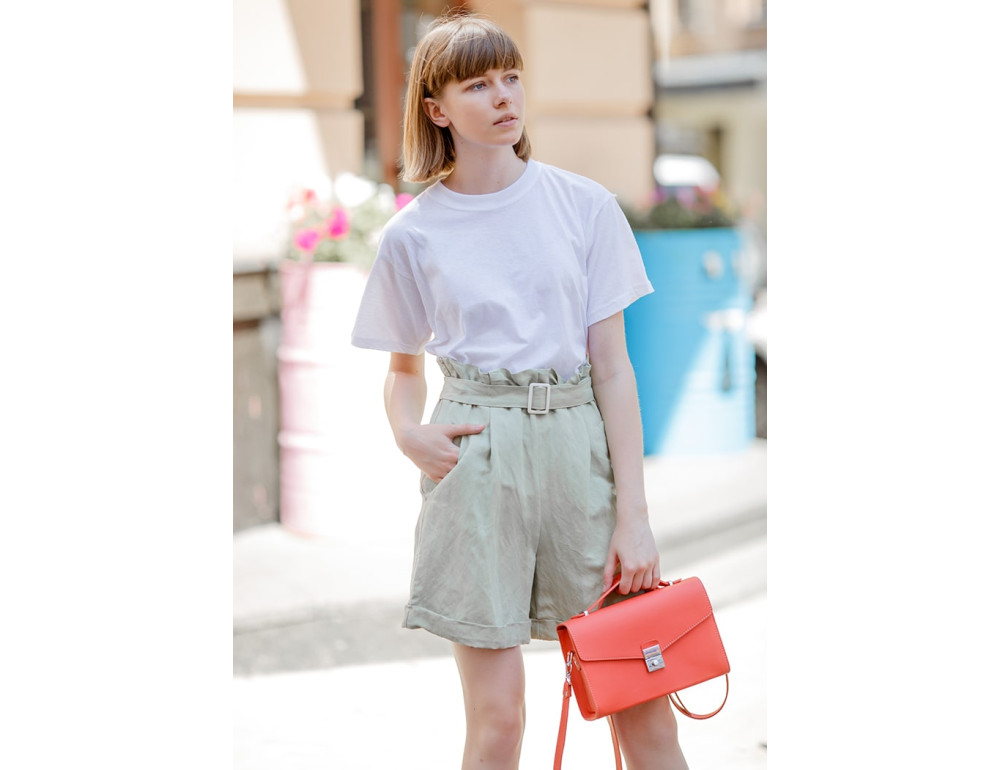 Коралова шкіряна сумка через плече Blanknote BN-BAG-35-LIVING-CORAL - Фотографія № 6
