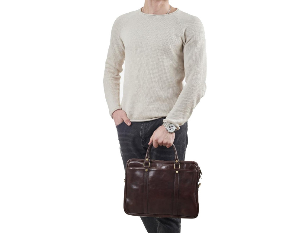 Коричнева шкіряна сумка для чоловіків Virginia Conti VCM0502BROWN - Фотографія № 4