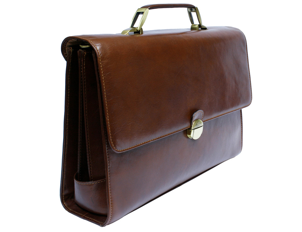 Кожаный классический портфель Tony Perotti Italico 7010 cognac - Фото № 3