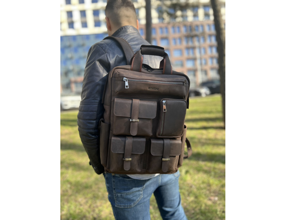 Брутальний чоловічий рюкзак з кишенями з кінської шкіри Newery N3081KC - Фотографія № 2