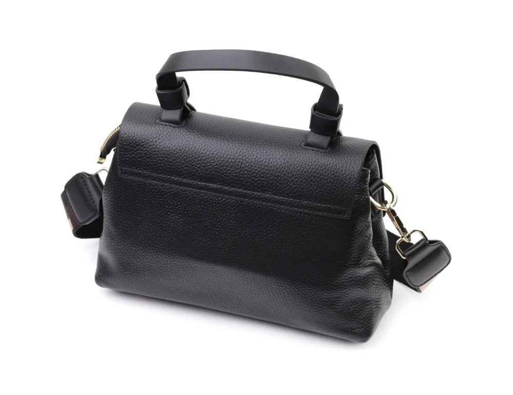 Люксова сумка для жінок з короткою ручкою з натуральної шкіри Vintage 22670 Чорна - Фотографія № 2