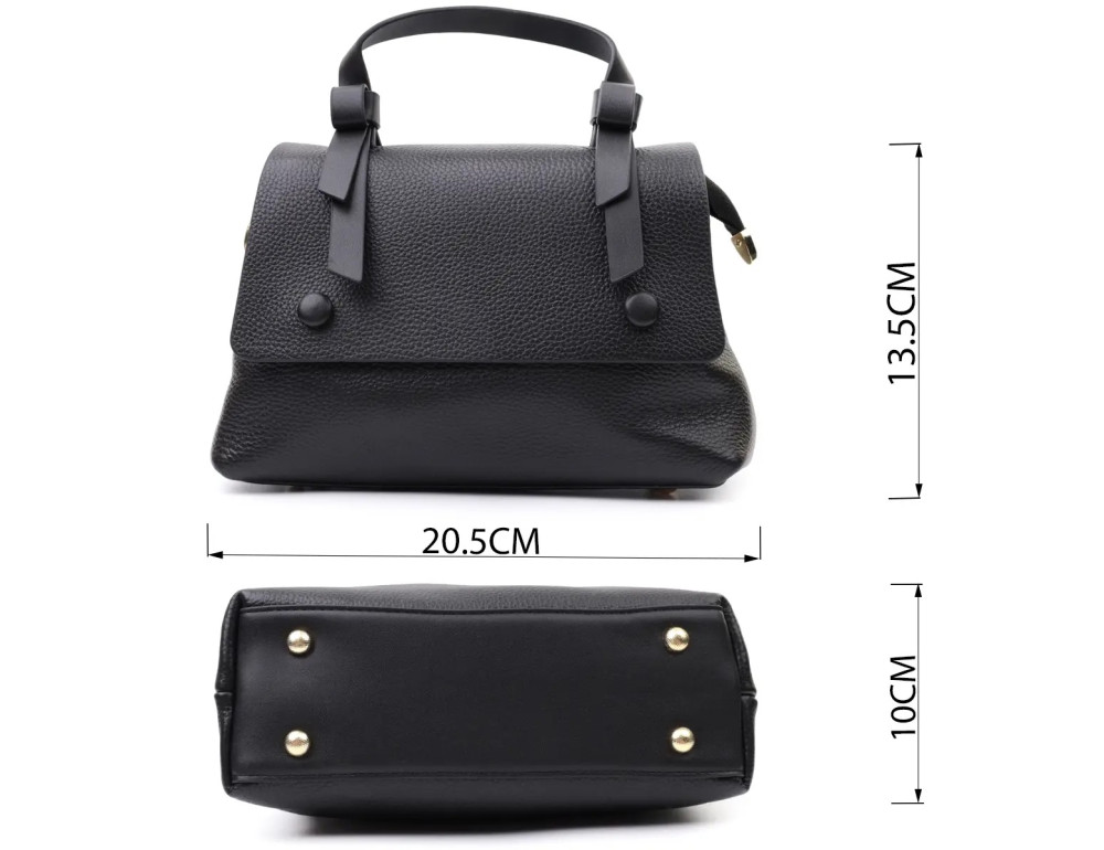 Люксова сумка для жінок з короткою ручкою з натуральної шкіри Vintage 22670 Чорна - Фотографія № 3
