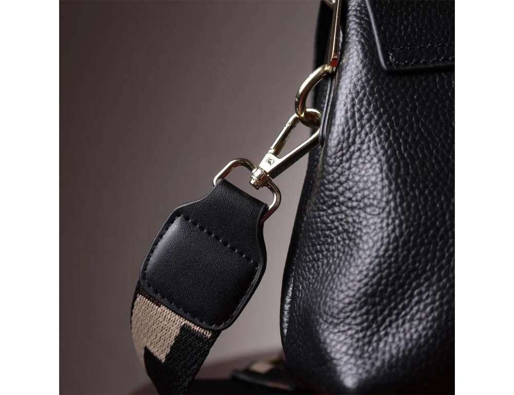 Люксова сумка для жінок з короткою ручкою з натуральної шкіри Vintage 22670 Чорна - Фотографія № 13