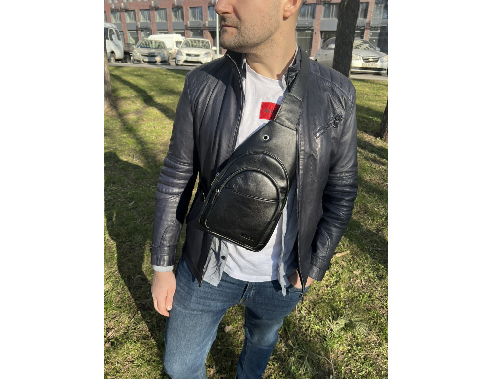 Чоловіча сумка слінг із гладкої телячої шкіри Newery N9008GA - Фотографія № 2