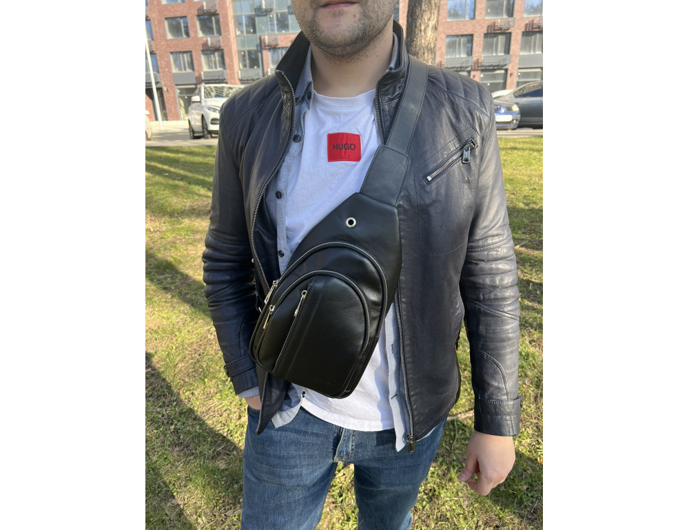 Чоловіча сумка слінг із гладкої телячої шкіри Newery N9014GA - Фотографія № 2