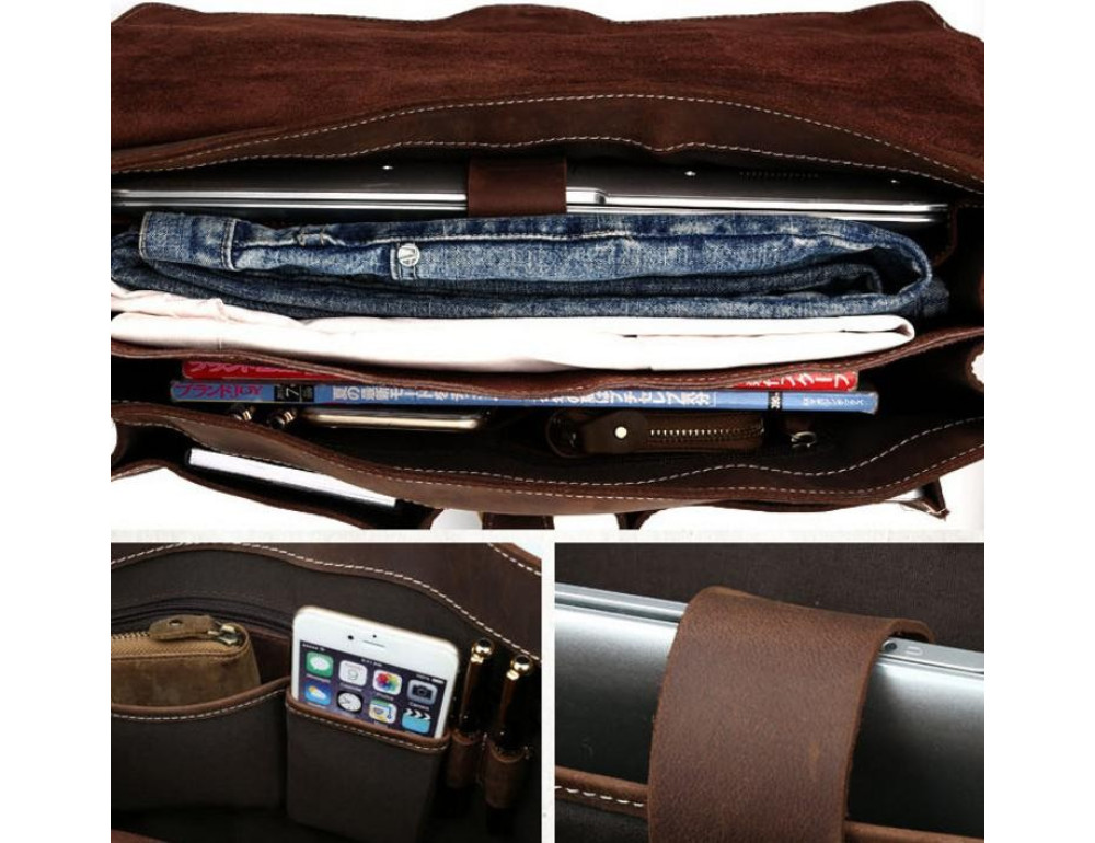 Чоловічий шкіряний портфель TIDING BAG T10315 темно-коричневий - Фотографія № 2