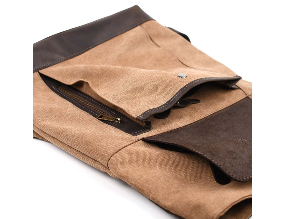 Рол-ап рюкзак зі шкіри та кавовий канвас TARWA RCc-5191-3md - Фотографія № 7