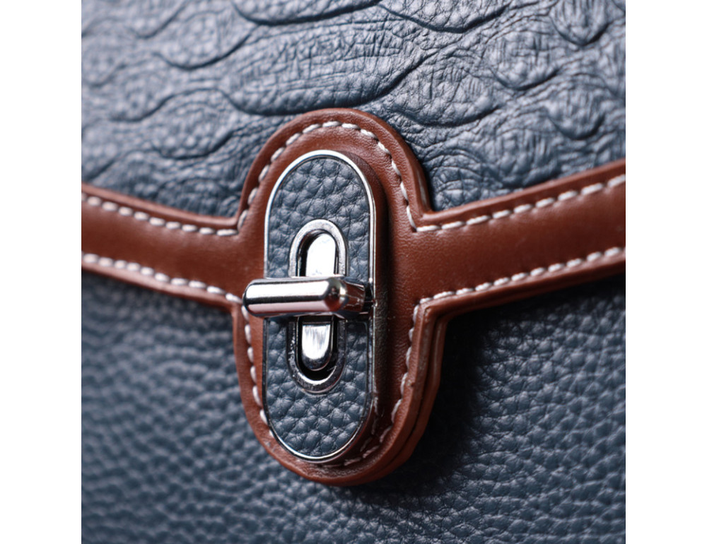 Стильна сумка жіноча з фактурним клапаном з натуральної шкіри Vintage 22622 синя - Фотографія № 13