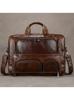 Большая мужская сумка с карманами из кожи Bexhill Bx7289 Brown
