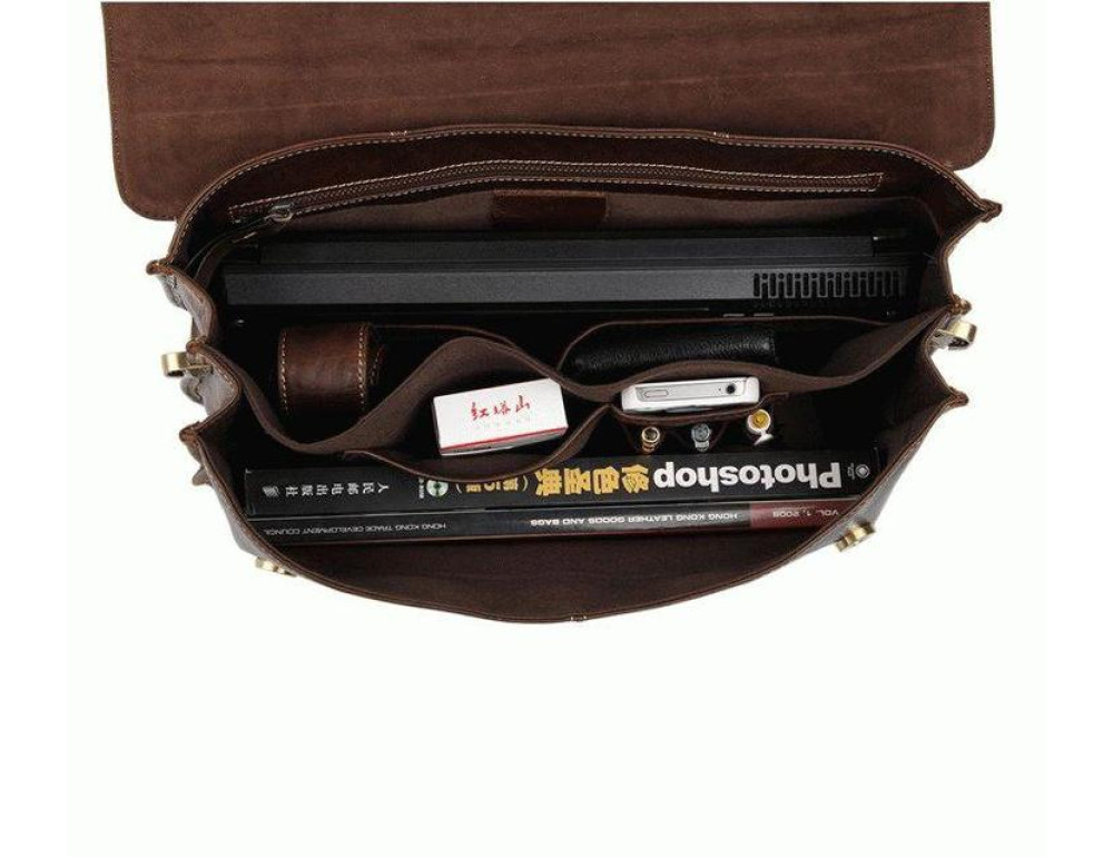 Коричневий великий шкіряний портфель TIDING BAG 7091C - Фотографія № 2
