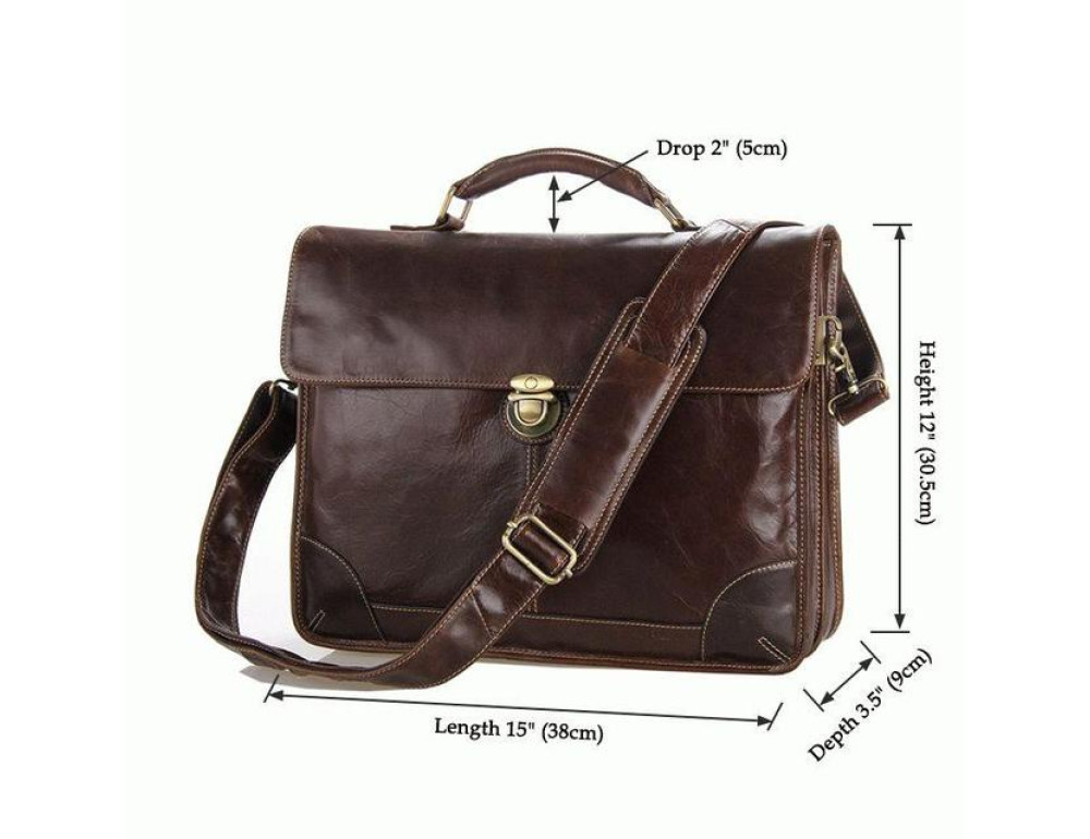 Коричневий великий шкіряний портфель TIDING BAG 7091C - Фотографія № 3