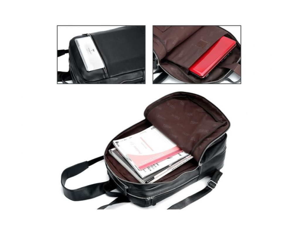 Чоловічий шкіряний рюкзак TIDING BAG T3064 чорний - Фотографія № 3
