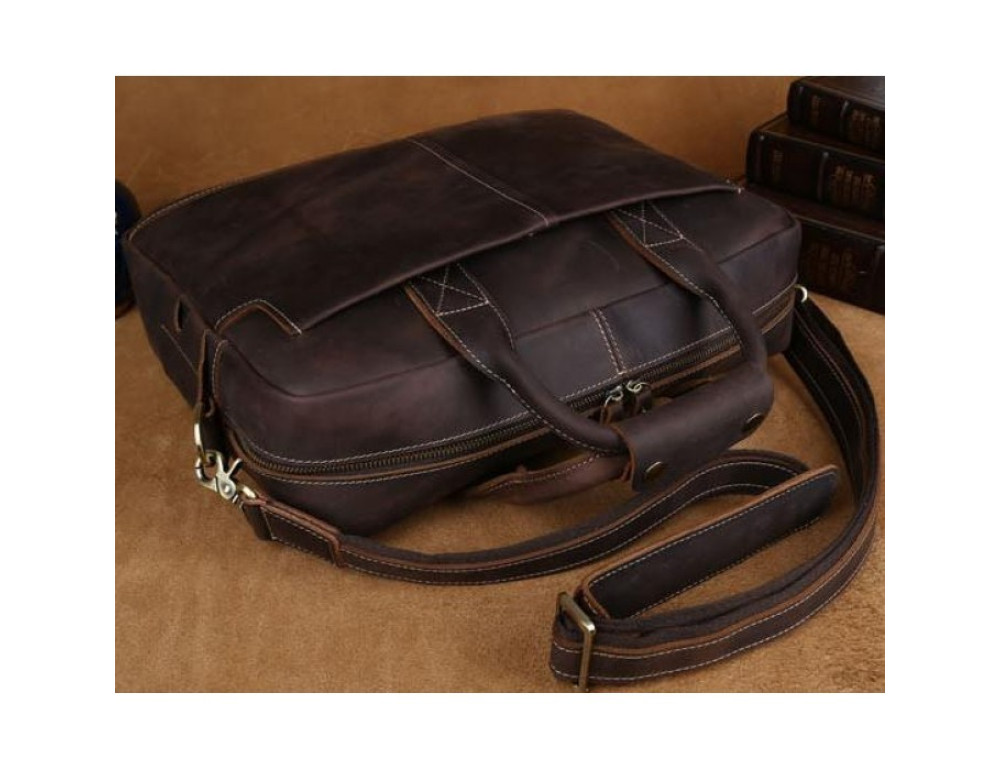 Вінтажна сумка з кінської шкіри TIDING BAG T1019 коричнева - Фотографія № 10