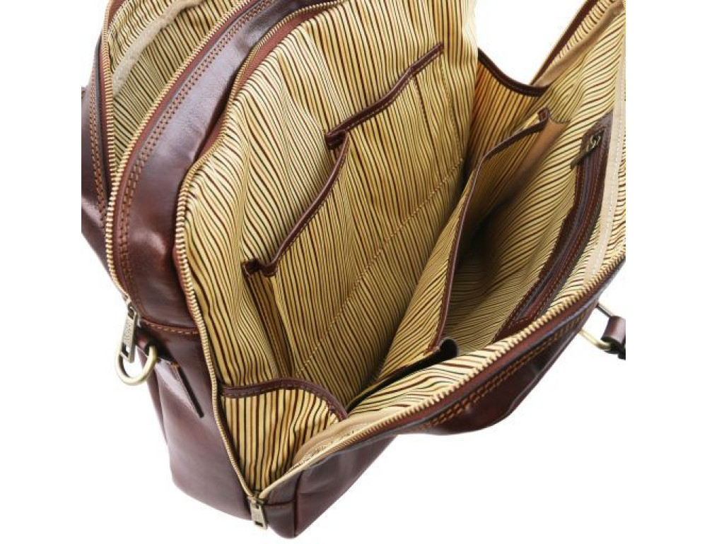 Чорна шкіряна сумка для ноутбука на два відділення ІТАЛІЯ Urbino Tuscany Leather TL141894 Black - Фотографія № 7
