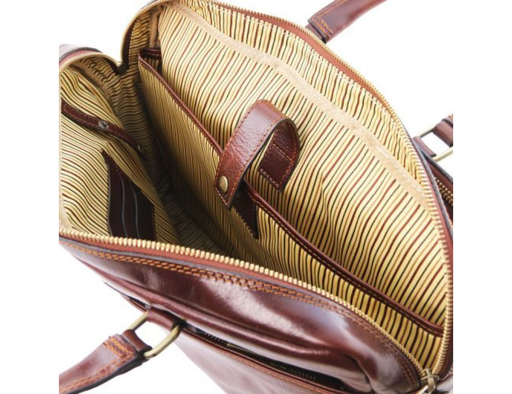 Чорна шкіряна сумка для ноутбука на два відділення ІТАЛІЯ Urbino Tuscany Leather TL141894 Black - Фотографія № 9