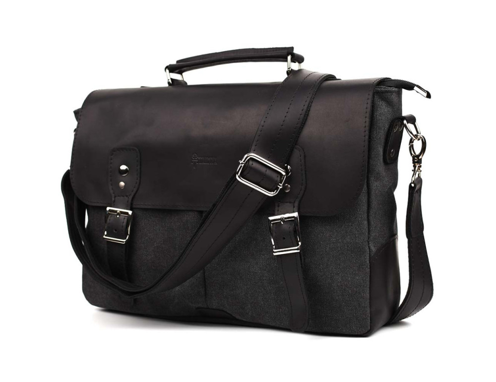 Чорна сумка-портфель з тканини та шкіри TARWA RAG-3960-3md - Фотографія № 3