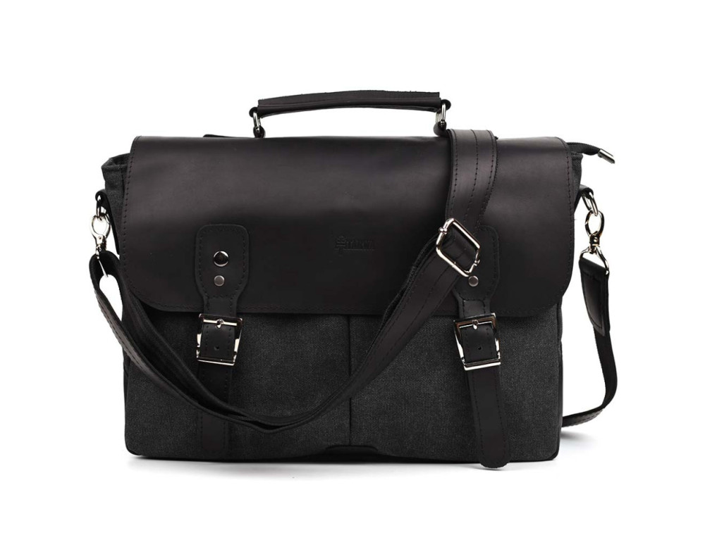 Чорна сумка-портфель з тканини та шкіри TARWA RAG-3960-3md - Фотографія № 5