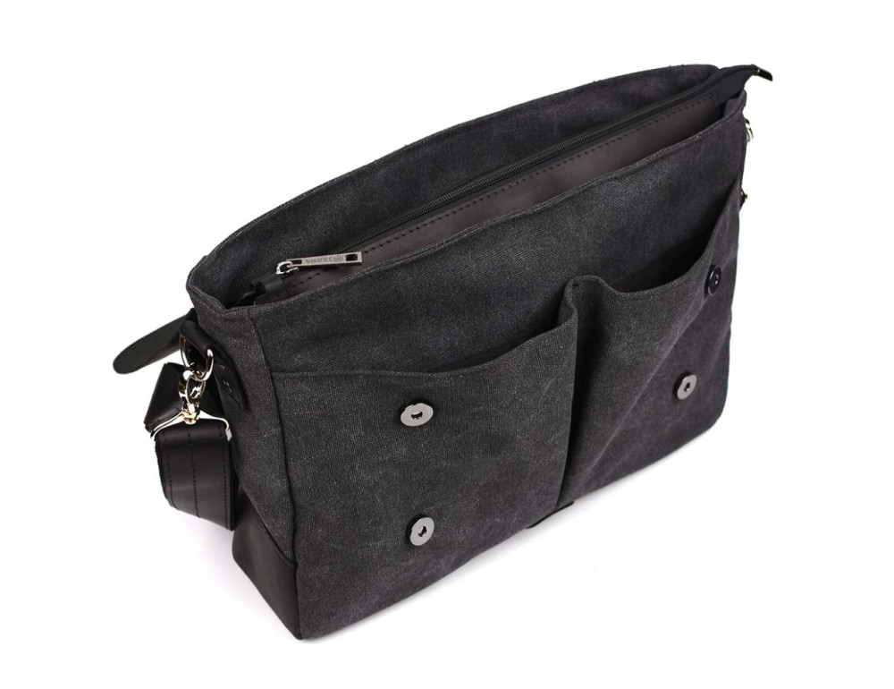 Чорна сумка-портфель з тканини та шкіри TARWA RAG-3960-3md - Фотографія № 7