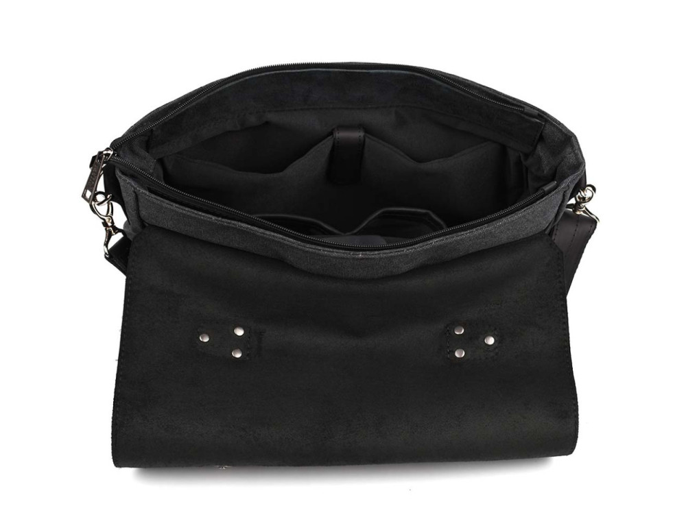 Чорна сумка-портфель з тканини та шкіри TARWA RAG-3960-3md - Фотографія № 8