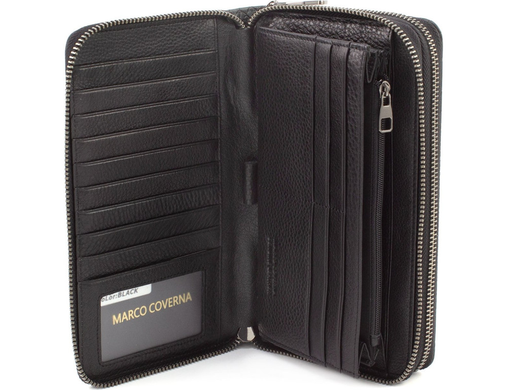 Чорно-болотний шкіряний клатч на два відділення Marco Coverna 086-5902 Blackgr - Фотографія № 2