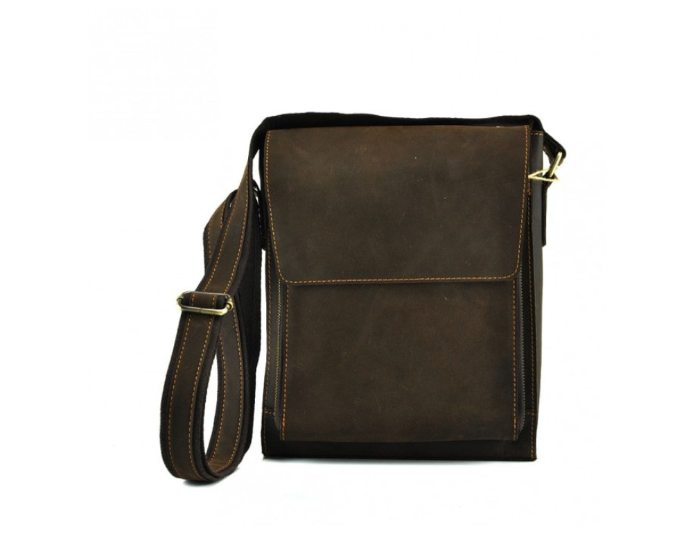 Мужская кожаная сумка на плечо TIDING BAG 7055DB коричневая - Фото № 5