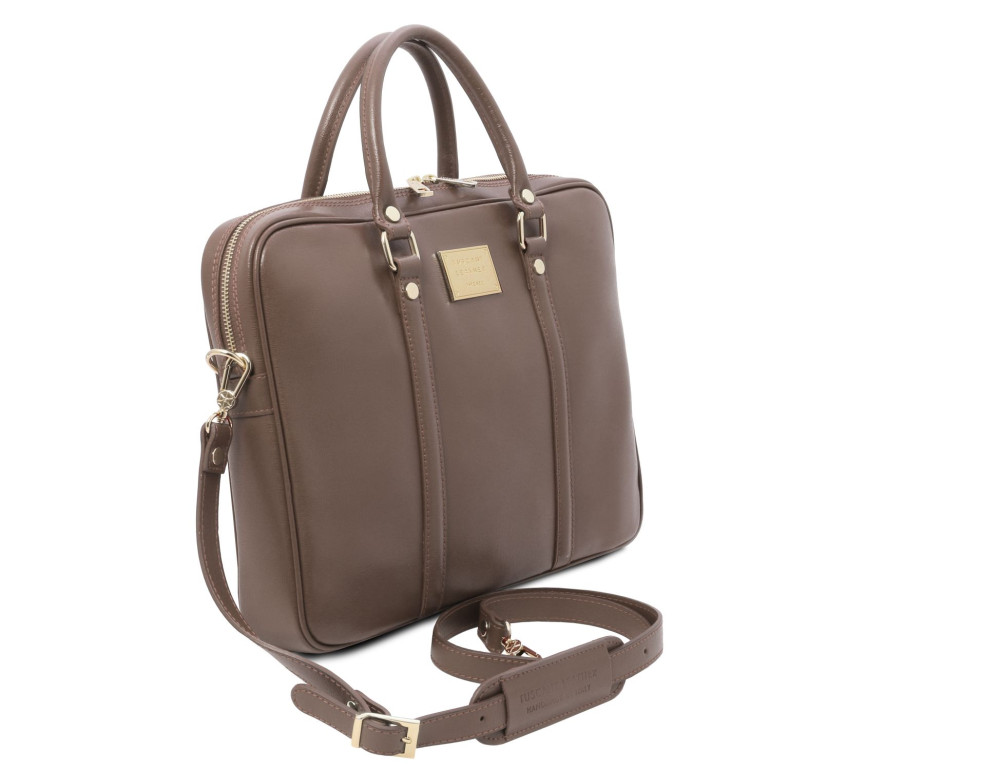 Ексклюзивний жіночий шкіряний портфель Tuscany TL141626 Prato (Темний сіро-коричневий) - Фотографія № 2