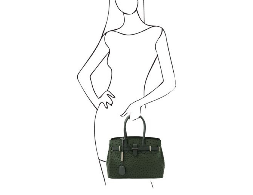 Зелена жіноча сумка зі страусиної шкіри Tuscany Leather TL142120 Forest Green - Фотографія № 2