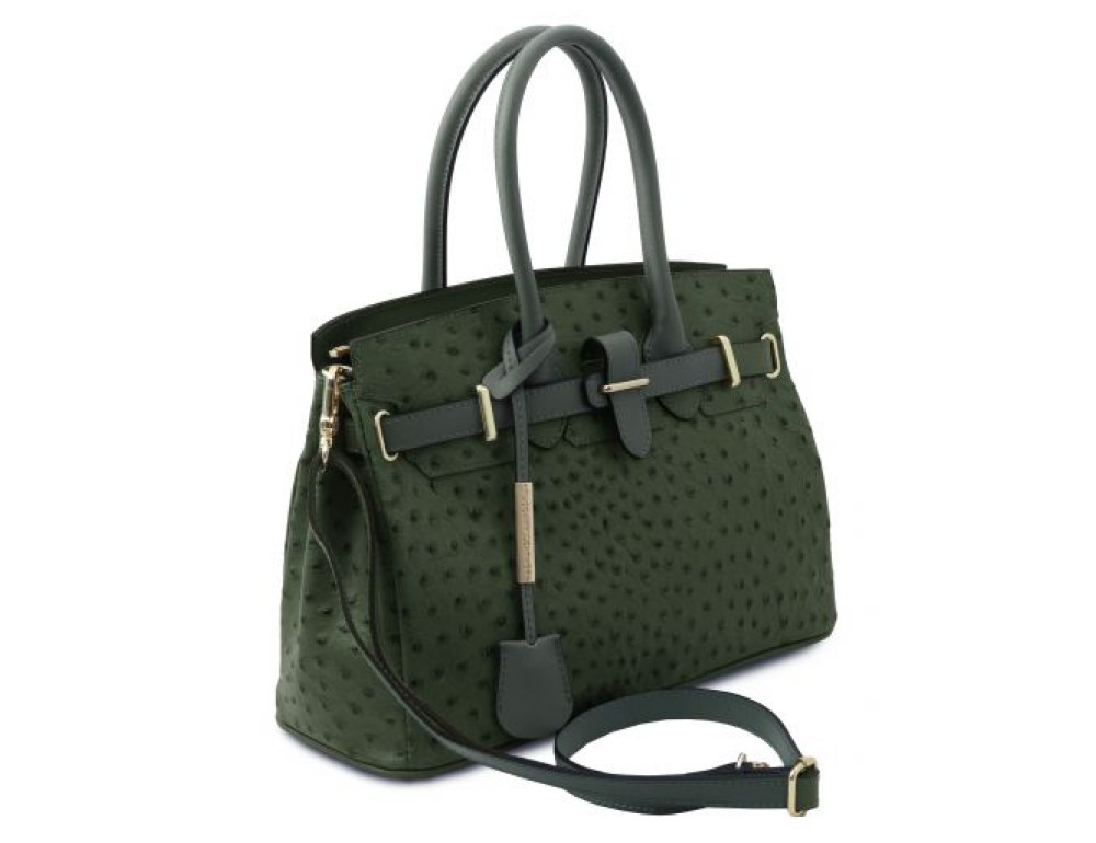 Зелена жіноча сумка зі страусиної шкіри Tuscany Leather TL142120 Forest Green - Фотографія № 3