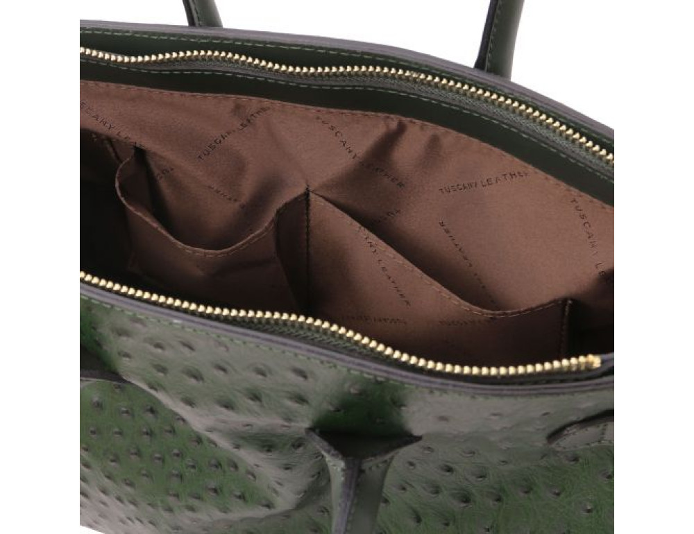 Зелена жіноча сумка зі страусиної шкіри Tuscany Leather TL142120 Forest Green - Фотографія № 6