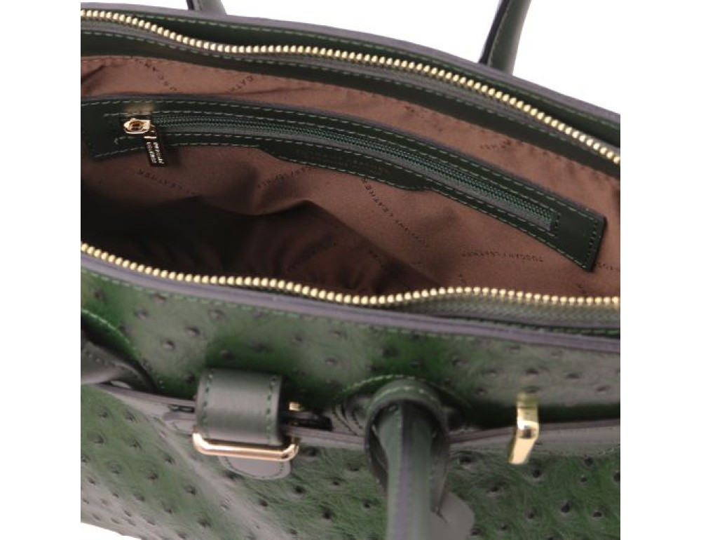 Зелена жіноча сумка зі страусиної шкіри Tuscany Leather TL142120 Forest Green - Фотографія № 7