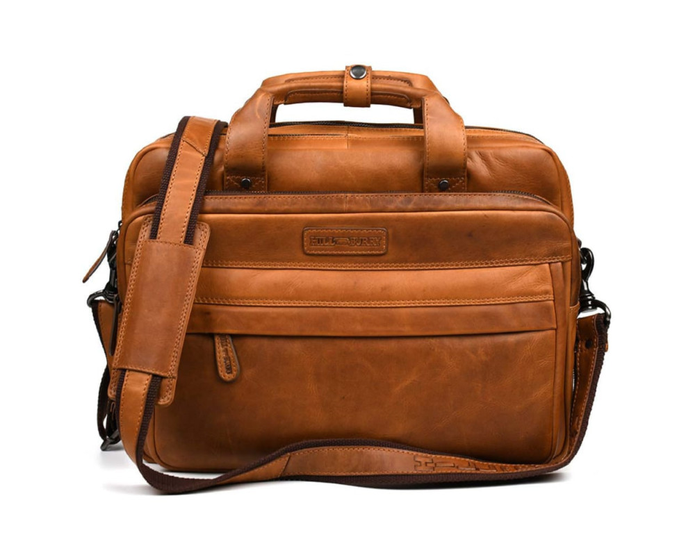 Большая кожаная сумка для ноутбука 17 дюймов Hill Burry HB4075B коньячная - Фото № 2