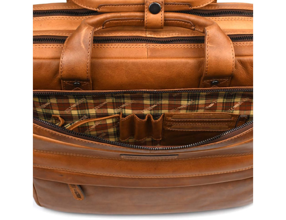 Большая кожаная сумка для ноутбука 17 дюймов Hill Burry HB4075B коньячная - Фото № 7