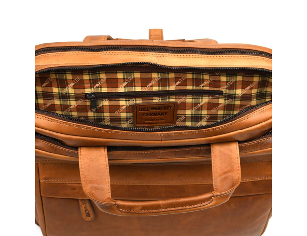 Большая кожаная сумка для ноутбука 17 дюймов Hill Burry HB4075B коньячная - Фото № 8