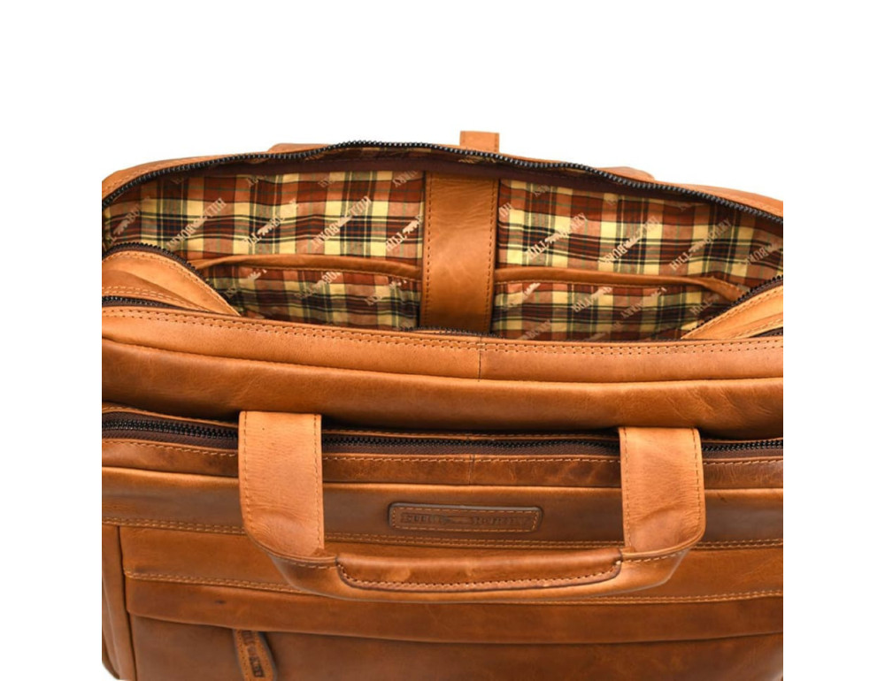 Большая кожаная сумка для ноутбука 17 дюймов Hill Burry HB4075B коньячная - Фото № 9