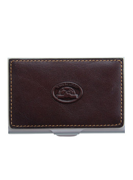 Картхоледер-визитница Tony Perotti Italico 2204 moro металлическая с коричневой кожаной отделкой