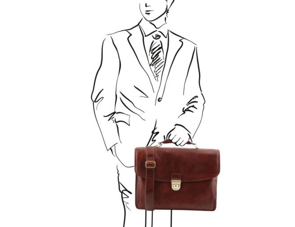 Коричневий шкіряний чоловічий портфель Tuscany Leather TL142067 Brown - Фотографія № 2