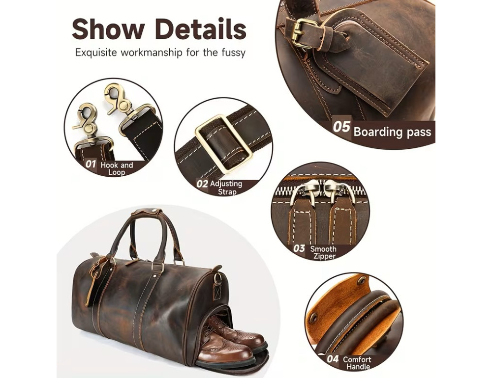 Мужская дорожная сумка Bexhill LX1001 Brown из натуральной кожи Crazy Horse - Фото № 6