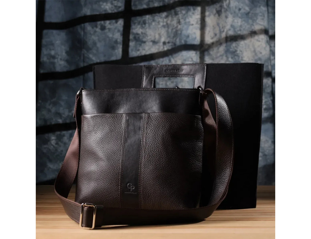 Чоловіча шкіряна сумка через плече Grande Pelle 749720 — Коричнева - Фотографія № 10