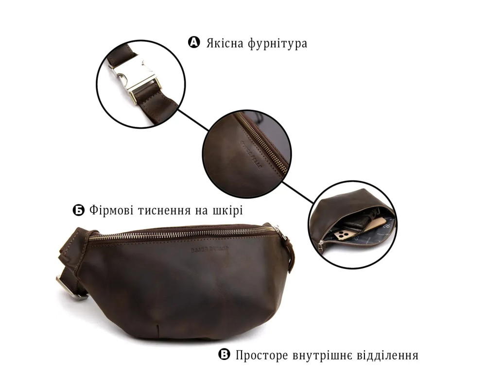 Сумка-бананка з вінтажної шкіри Grande Pelle 741120 — Коричнева - Фотографія № 5