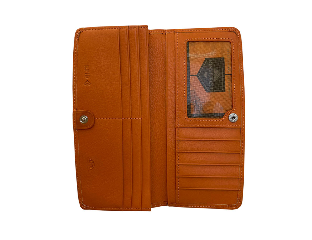 Тонкий жіночий шкіряний гаманець Tony Perotti Contatto 2701Z+RFID arancio — оранжевий - Фотографія № 4