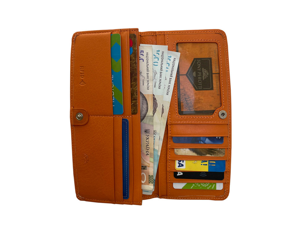 Тонкий жіночий шкіряний гаманець Tony Perotti Contatto 2701Z+RFID arancio — оранжевий - Фотографія № 5