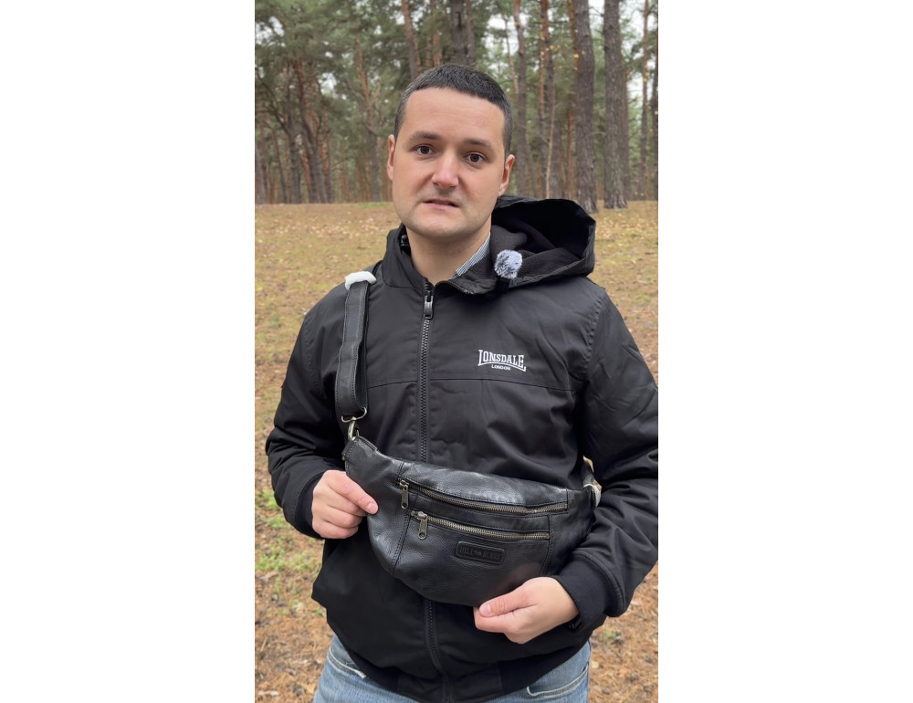Чорна поясна сумка з натуральної шкіри Hill Burry HB15082 Black - Фотографія № 4