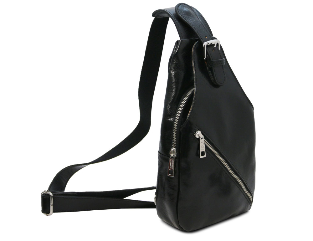 Шкіряна сумка слінг нагрудна кроссовер crossover bag Tuscany TL142195 (Чорний) - Фотографія № 2