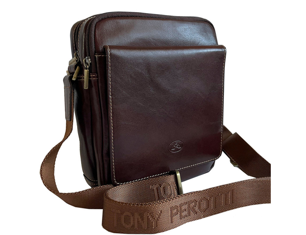 Коричнева шкіряна сумка через плече на два відділення Tony Perotti Italico 9148-17 moro - Фотографія № 2